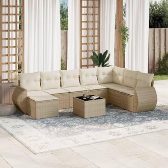 vidaXL Set De Sof&aacute;s De Jard&iacute;n 9 Pzas Con Cojines Rat&aacute;n Sint&eacute;tico Beige Vidaxl