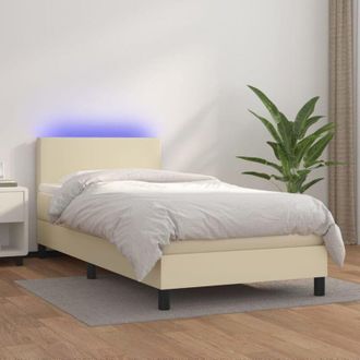 vidaXL Cama Box Spring Colch&oacute;n Y Led Cuero Sint&eacute;tico Crema 100x200 Cm Vidaxl