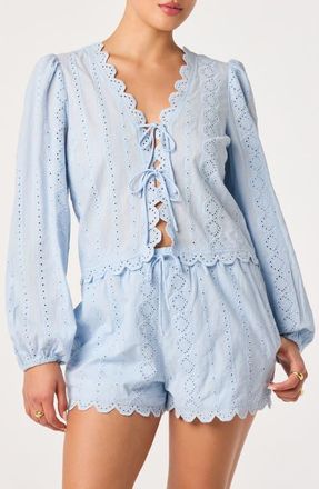 ASTR the Label Leah Tie Front Eyelet Top in Light Blue at Nordstrom, Size X-Small