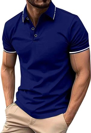 Generic Slim Fit T Shirt Men Comfy Daily Classic Fashion Golf Tees Short Sleeve Button Down Solid Color Texture V Neck Lapel Polo Shirts Breathable Lightweigh