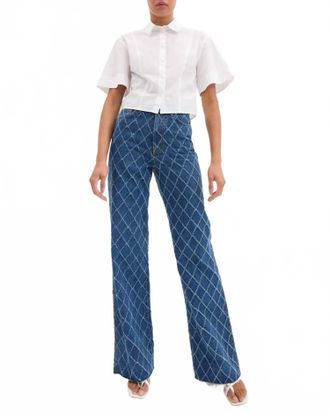 Veronica Beard Taylor High Rise Wide Leg Jeans In Blue Diamond
