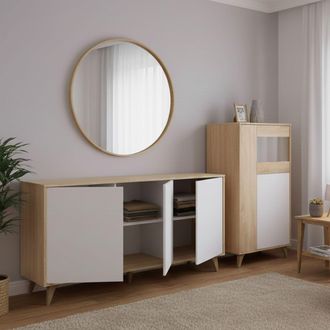 Dmora Muebles De Sala Leverano, Modulares, 8 Estantes, 6 Puertas, Roble Marr&oacute;n