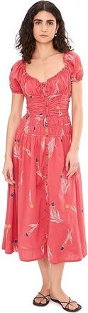 Free People Complete Me Midi Womens Dress Coral Combo : LG (Womens 12-14), Cotton