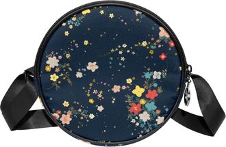 Generic Circle Crossbody Bag for Women, Floral Small Sling Bag Daypack with Zipper Adjustable Shoulder Straps Casual Ladies Girls Round Purse