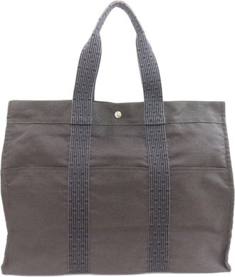 Herm&egrave;s Gray Canvas Tote Bag (Pre-Owned)