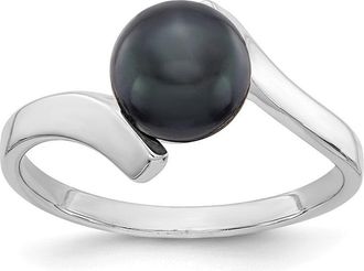 Diamond2Deal 14k White Gold 7mm Black FW Cultured Pearl Ring