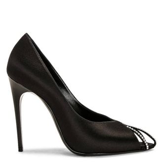 Saint Laurent Rhinestones Silk Satin Alix Pumps, Brand Size 37 ( US Size 7 )