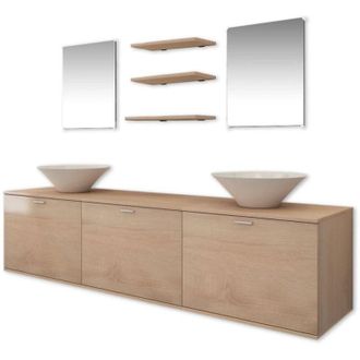 vidaXL 8 Pcs Muebles De Ba&ntilde;o Y Juego De Cuencas, Beige