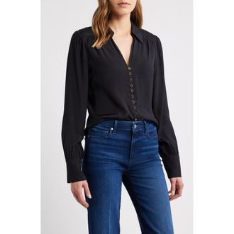 Paige Camu Jacquard Button-Up Shirt in Black at Nordstrom, Size 00