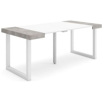 Skraut Home Skraut Home - Mesa Consola Extensible, Mesa Comedor Plegable, 180, Para 8 Comensales, Patas Madera Maciza, Estilo Moderno, Blanco Y Gris Cemento