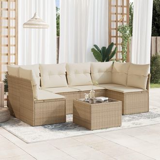 vidaXL Vidaxl - Set Sof&aacute;s De Jard&iacute;n 7 Piezas Y Cojines Rat&aacute;n Sint&eacute;tico Beige