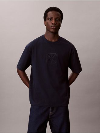 Calvin Klein Mens Emblem Logo Graphic Relaxed T-Shirt - Navy - L