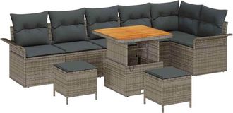 vidaXL Conjunto De Sof&aacute; De Jard&iacute;n 9 Pcs Gris Rat&aacute;n Sint&eacute;tico Vidaxl