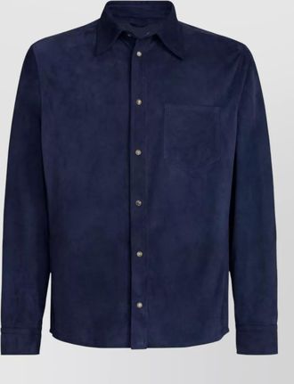 Brunello Cucinelli suede texture shirt chest pocket long sleeves