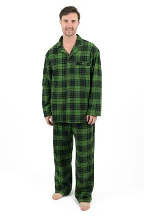Leveret Mens 2-pc. Cotton Flannel Plaid & Solid Holiday Pajama Set in Plaid Black & Green at Nordstrom, Size Xxx-Large