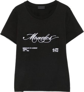 Moncler Zwart Grafisch Crew Neck T-shirt - Dames - T-shirts - Zwart - S - Katoen - Tops