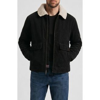 Hunter Crace Corduroy Jacket with Faux Shearling Collar in Black at Nordstrom, Size Xx-Large