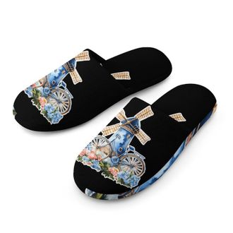 Generic Dutch Windmill Bike Flowers Mens House Slippers Slip Indoor Slipper On Shoes Warm Outdoor