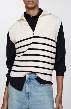 Mango Rizon Sweater Vest in Ivory/navy Stripe at Nordstrom, Size Medium