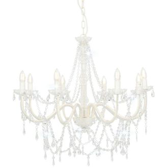 vidaXL Lampadario con Perline Bianco 8 Lampadine E14 - Vidaxl