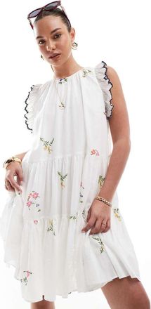 French Connection Vestito corto a balze bianco con ricami