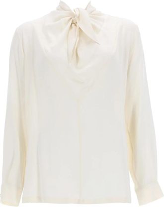 Max Mara Badia Silk Charmeuse Blouse - Dames - Blouses - Beige - M - Overhemden