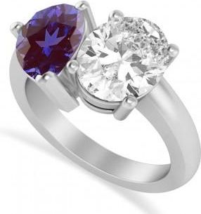 Allurez Pear/Oval Diamond & Lab Alexandrite Toi et Moi Ring Platinum (6.00ct)