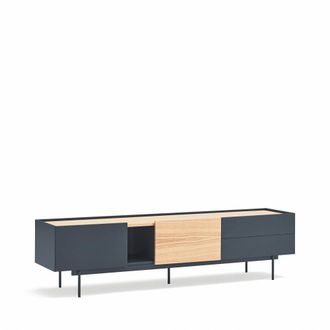 Teulat Mueble de tv 2 puertas 2 cajones gris antracita y roble