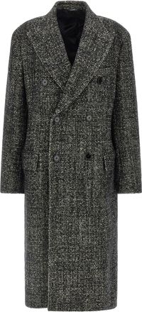 Dolce & Gabbana Bouclé Wool Coat Trench E Impermeabili Bianco/Nero-Uomo