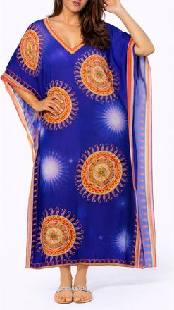 Ranee&rsquo;s Floral Print V-Neck Maxi Caftan in Blue at Nordstrom Rack