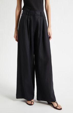 Poss&eacute; Parker Wide Leg Linen Pants in Black at Nordstrom, Size Xx-Small