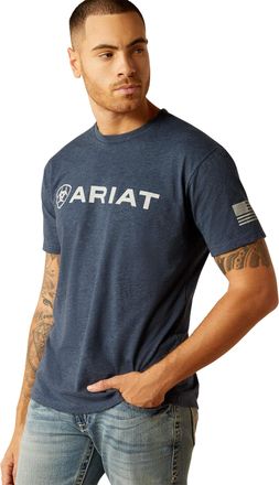 Ariat Mens Ariat Shield Flag T-Shirt in Navy Heather, Size 2X-Large