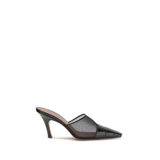 Amina Muaddi Black Calf Leather Bos Taurus Womens Mules