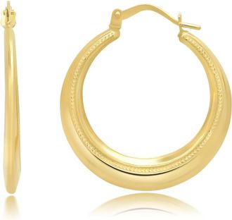 MAX + STONE Solid 14k Yellow Gold Beaded Hoop Earrings with Click Tops Size 20mm or 24mm