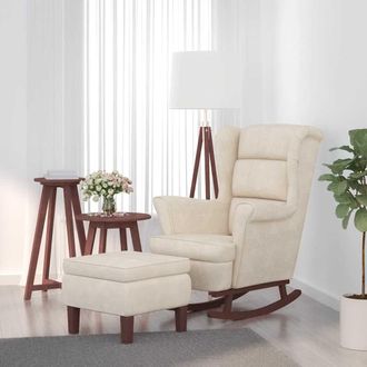 vidaXL Vidaxl - Sill&oacute;n Mecedora Patas Madera Y Taburete Terciopelo Color Crema
