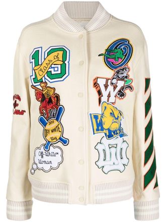 Off-white Universiteitsjack met patch - Beige