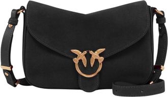 Pinko Love Satchel Mini Suede - Dames - Schoudertassen - Zwart - ONE Size - Katoen - Tassen
