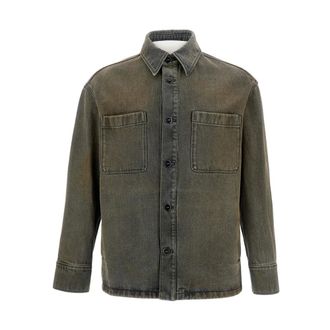 Fendi Denim Shirts, male, Blue, Size: M Overdyed Denim Shirt