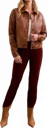 Tribal Faux Leather Button-Front Collar-Accent Jacket In Gingerspice