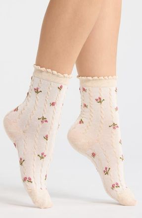 BP. Pretty Floral Crew Socks in Ivory Floral at Nordstrom