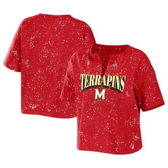 WEAR by Erin Andrews Womens WEAR by Erin Andrews Red Maryland Terrapins Bleach Wash Splatter Cropped Notch Neck T-Shirt at Nordstrom, Size Xx-Large