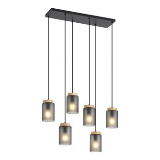 QAZQA Qazqa L&aacute;mpara Colgante Moderna Negra Con Madera Y Cristal Gris
