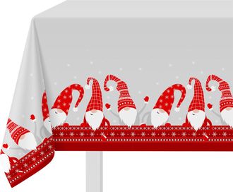 KASANOVA Tovaglia natalizia grigia antimacchia con gnomi rossi