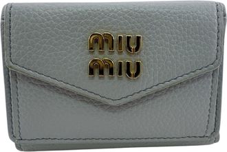 Miu Miu Blue Light Blue Gray Leather Wallet (Tri-Fold) (Pre-Owned)