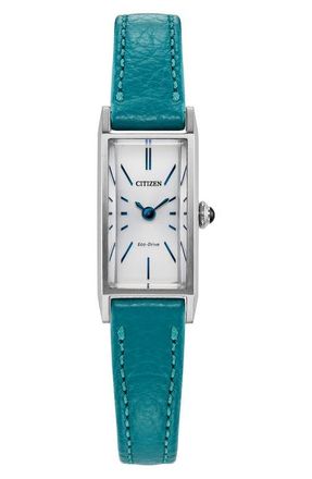 Citizen Fio Tank Aquamarine Leather Strap Watch, 14.3mm x 30.7mm in Turquoise at Nordstrom