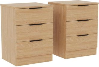Home Discount Trega 3 Drawer Bedside Tables Nightstands Set of 2, H 50 x W 39 x D 28 cm, Pine
