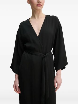 Isabelle Blanche fringe-detail wrap midi dress - women - Viscose/Polyester - M - Black