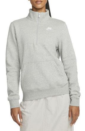 Nike Sportswear Club Fleece Quarter Zip Pullover in Dark Grey Heather/White at Nordstrom Rack, Size Small