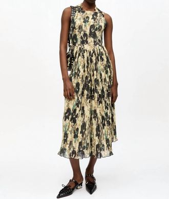 Ganni Printed Pleats Smock Midi Straps Dress In Afterglow