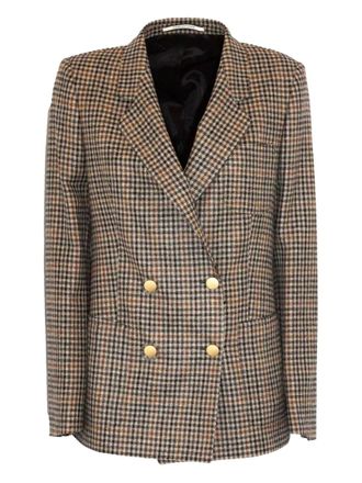 Tagliatore check-pattern double-breasted blazer - women - Virgin Wool - 44 - Brown